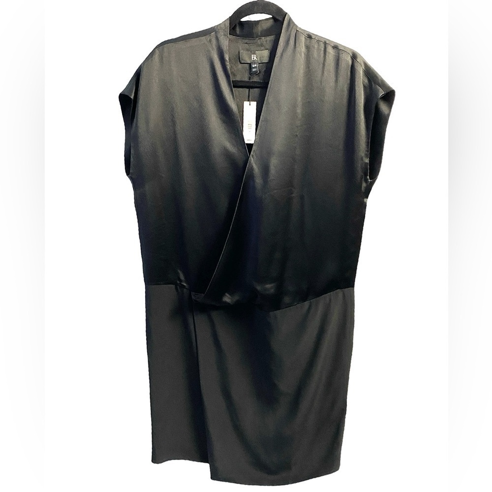 Banana Republic Claudine Mini Dress Black Satin/Silky Feel Size S Slight Pull